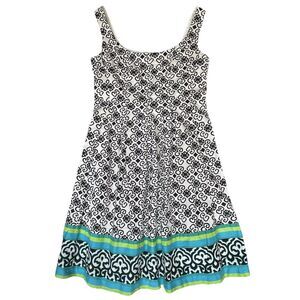 Kim Rogers Dress Womens Size 6 Black White Green Pockets Boho Dark Hippie Preppy